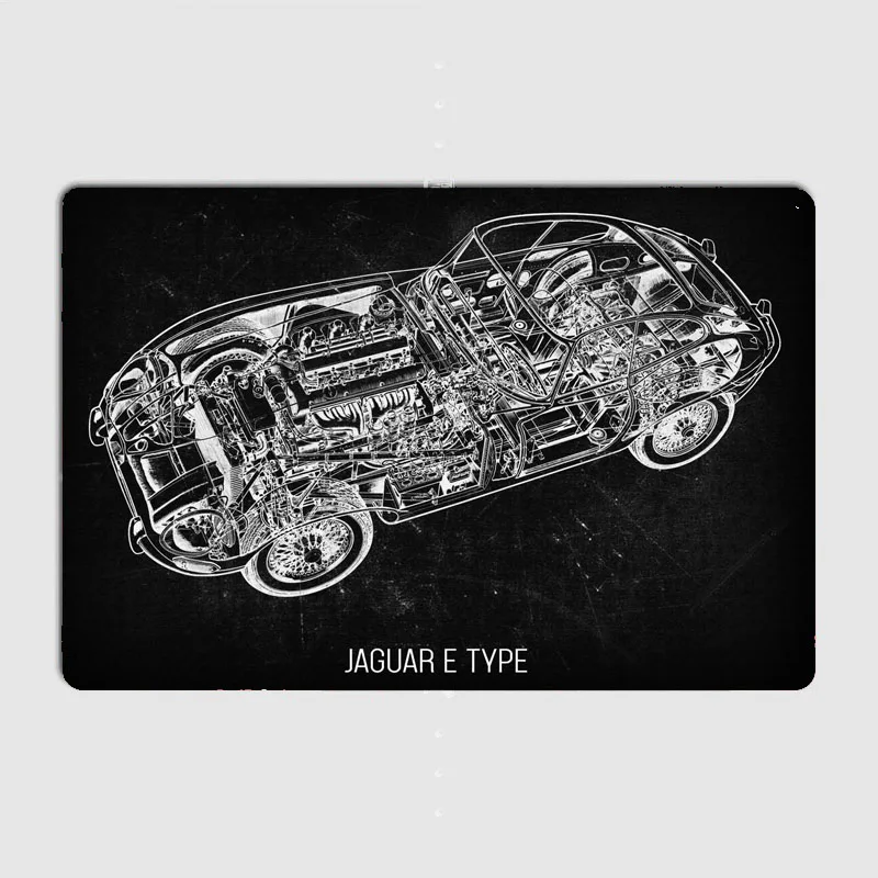 Cars Cutaway E-Type Posters Metal Plaque Poster Home Decorations Classic Tin Sign Room Decor Wall art