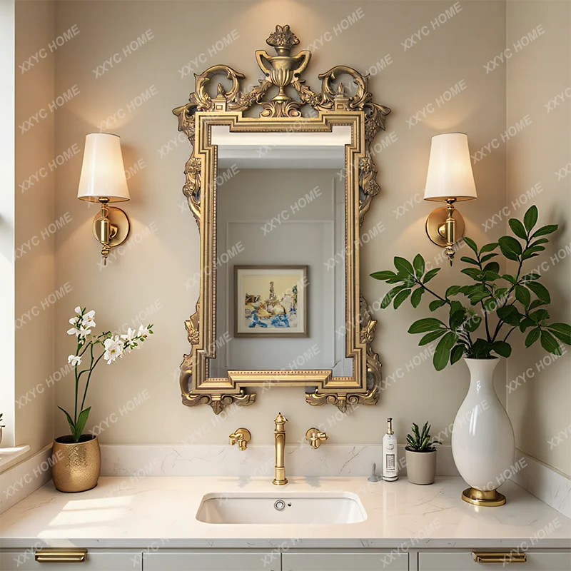 Retro Mirror Living Room Fireplace Wall-Mounted Background Wall Decorative Mirror Master Bedroom Makeup Mirror