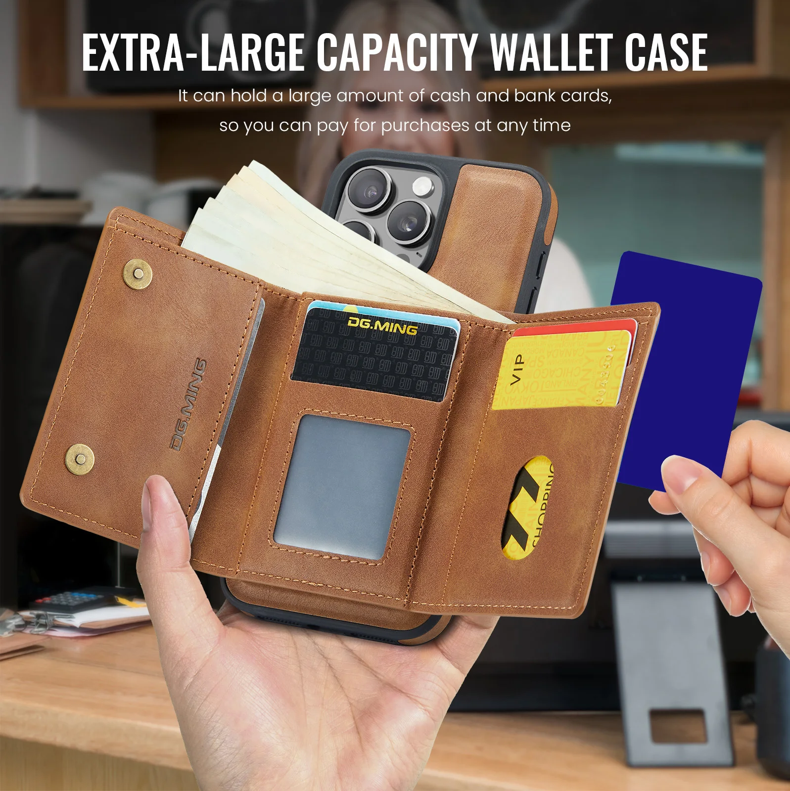2 in 1 Detachable Magnetic Wallet Case for iPhone 17 Air 16 Pro Max 16E 15 Plus 14 13 12 11 Triple Fold Bag RFID Card Slot Cover