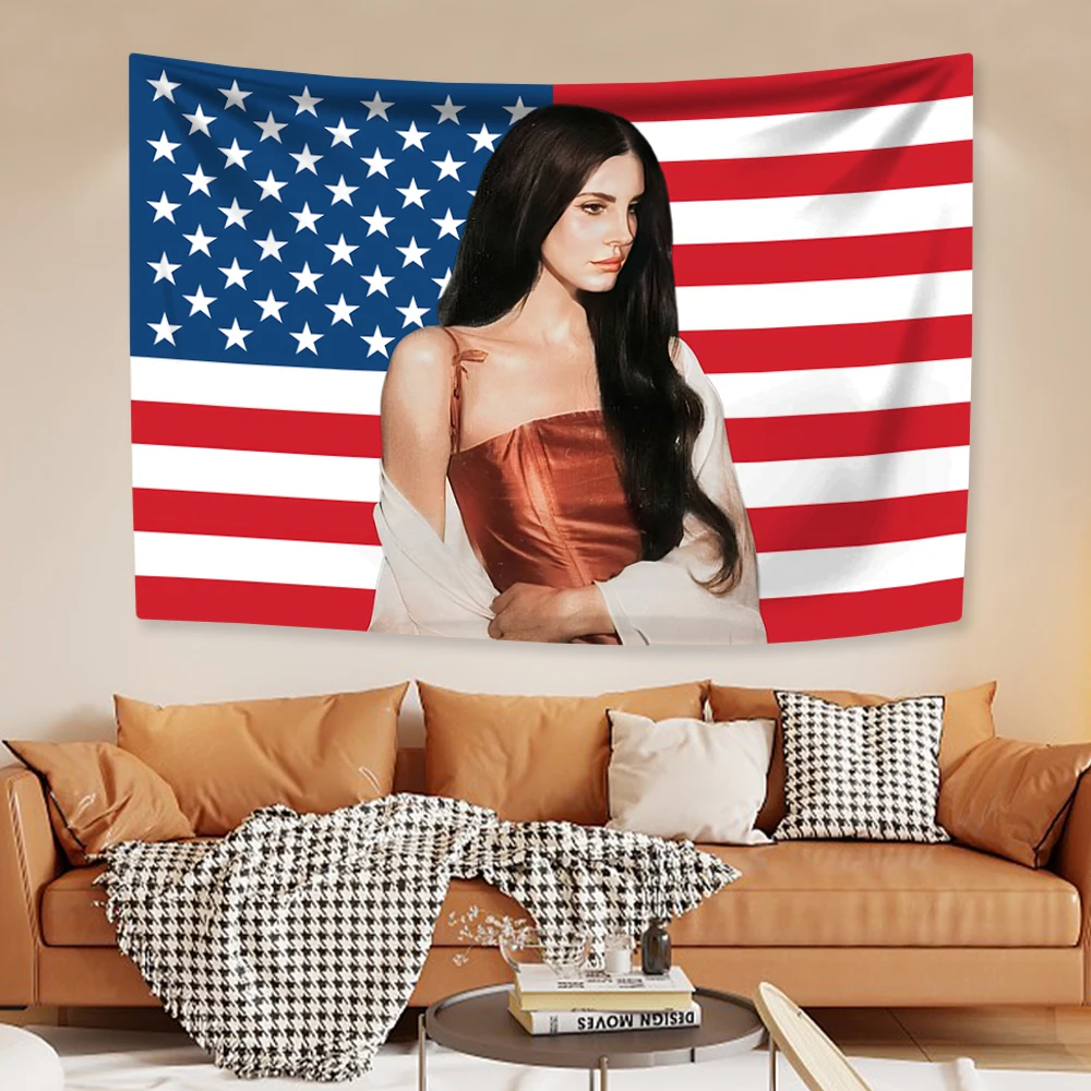 Lana Del Rey Flag Tapestry Pop Singer Poster Home Decor Aesthetics Large Fabric Wall Hanging Background Dormitory Decoration