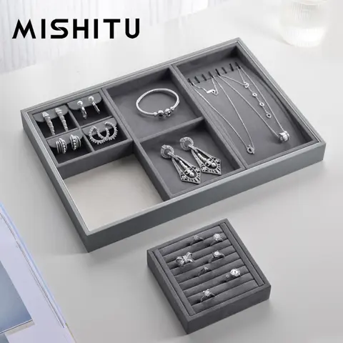 MISHITU 벨벳 쥬얼리 보관 트레이, 디스플레이 링 팔찌 목걸이 보관함, 쇼케이스 서랍 정리 트레이