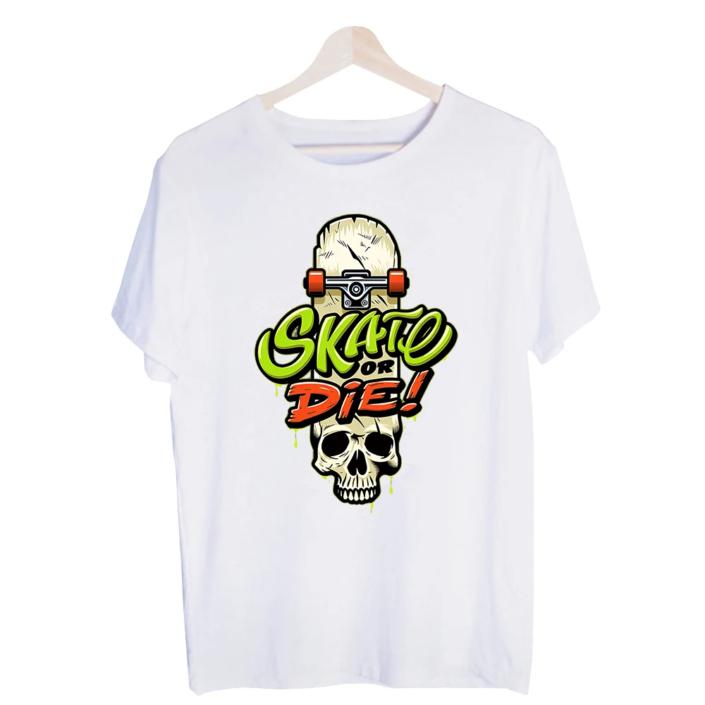 Men's Skull and Skateboard Graphic Tee, Short Sleeve Crew Neck Streetwear T-Shirt for Casual Daily Wear