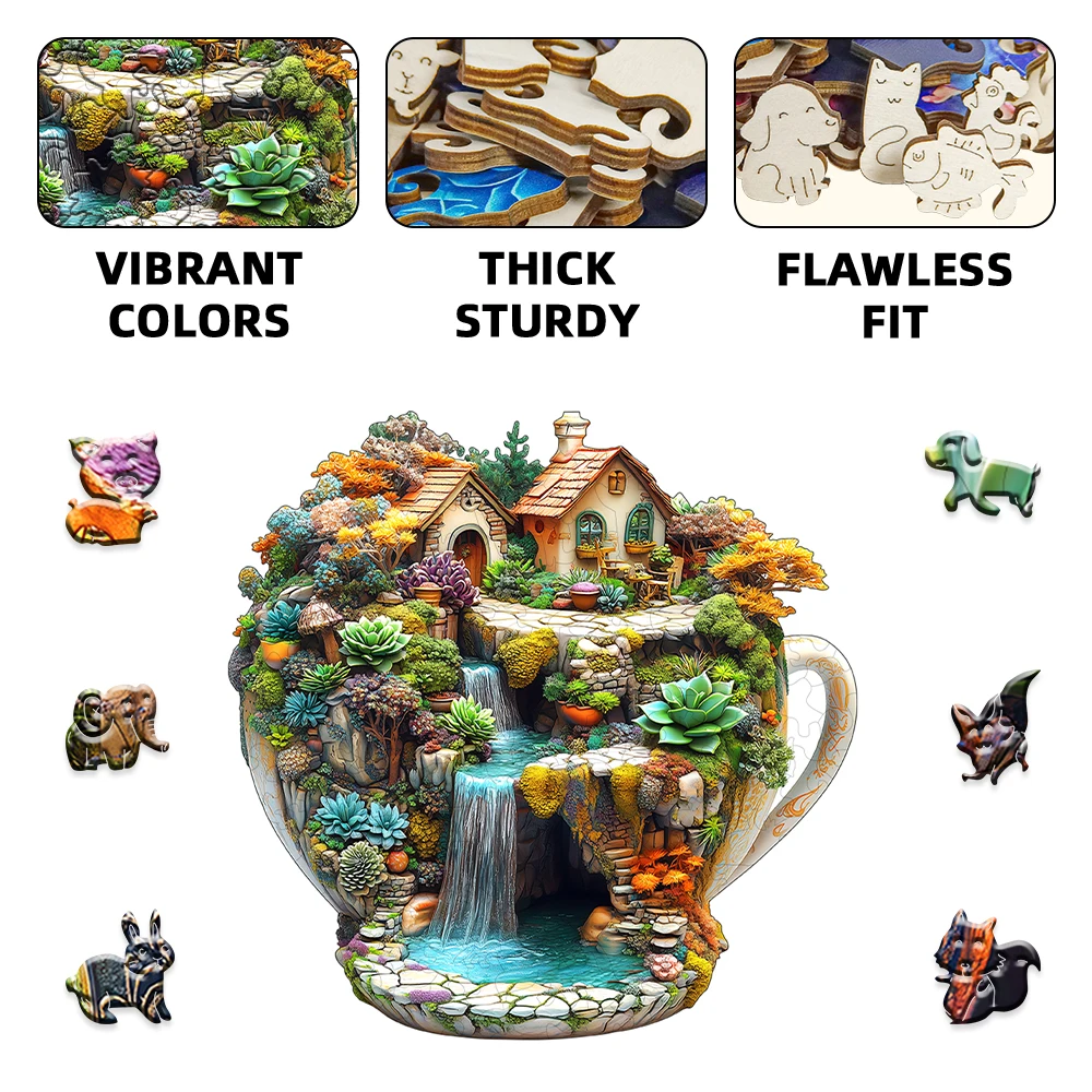 أفضل هدية ألغاز للأطفال مع لغز خشبي للحديقة على شكل فنجان شاي حالم فريد