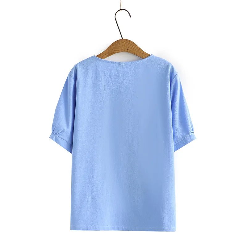 New 2022 Summer Plus Size Tops For Women Large Size Blouse Short Sleeve Loose Blue Embroidery Cotton T-shirt 3XL 4XL 5XL 6XL