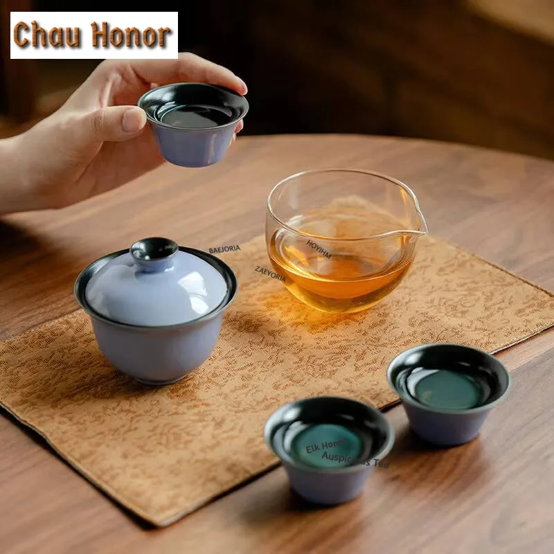 Dusk Mountain Purple Good Fortune Tea Set Complete Set Vintage Tea Ceremony Set Teapot And Tea Cup Set Chinese Teaset Decoration