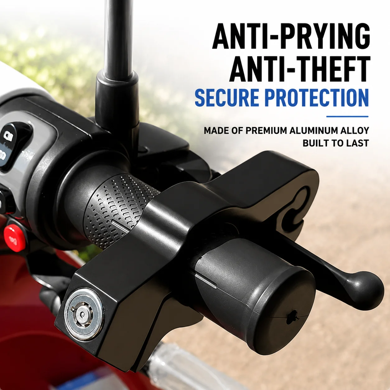 Universal Motorcycle Handlebar Lock Anti-Theft Security Brake Lever Lock with Keys Aluminum Alloy Scooter Grip Lock