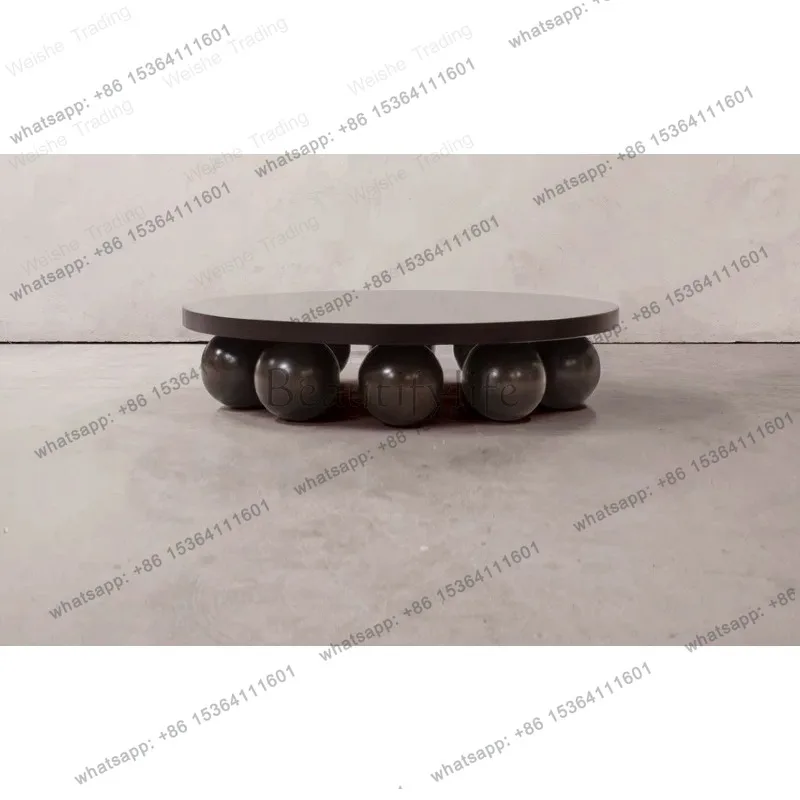 Medieval retro simple solid wood coffee table, oval coffee table French wabi-sabi wind, living room coffee table
