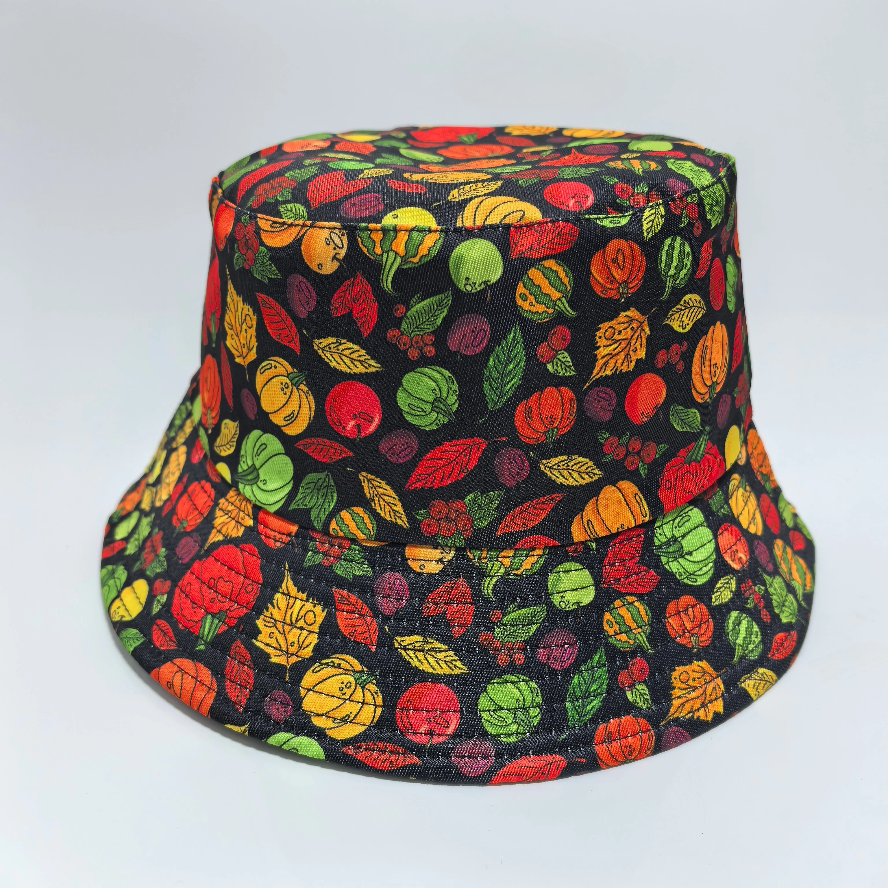 Reversible Autumn Pumpkin Maple Leaf Bucket Hat Double Sided Fall Harvest Fisherman Cap Unisex Wide Brim Outdoor Sun Hat
