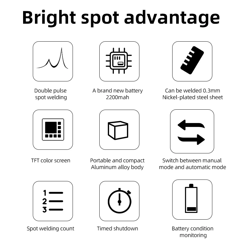 휴대용 미니 스마트 TFT 컬러 디스플레이 스폿 용접기, 정밀 더블 펄스 용접, 배터리 스폿 용접기