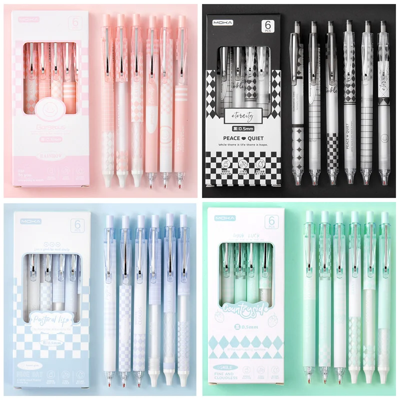 

6pcs Kawaii Gel Pen Solid Color Roller Ball Pen Students Writing Office Neutral Signature Pen Korean School Supplies Stationery