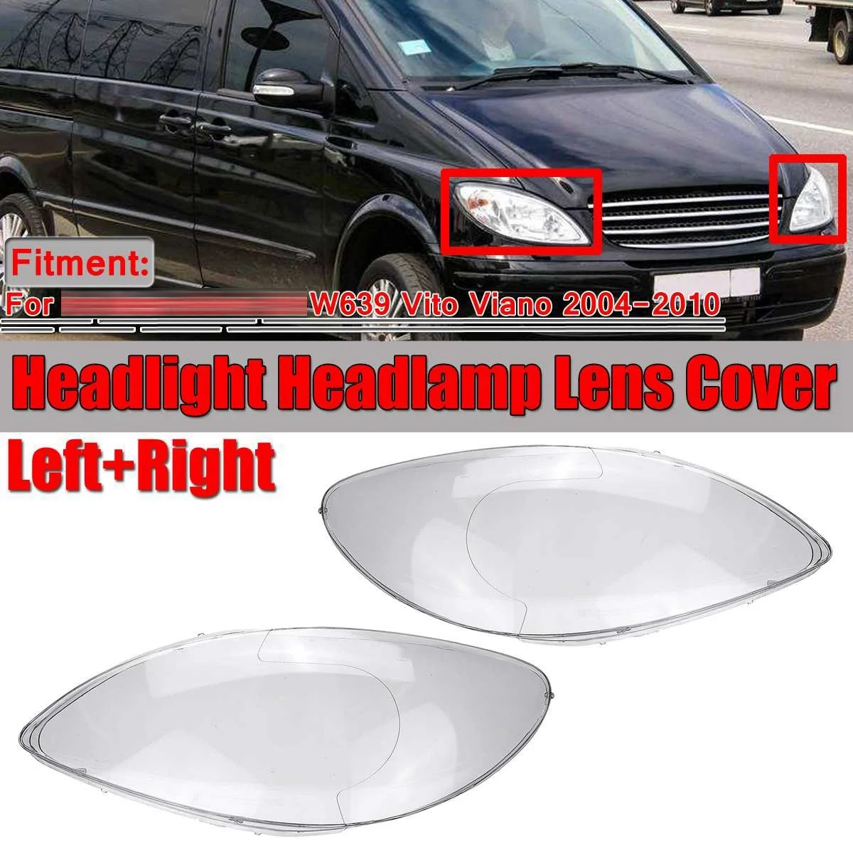 Car Clear Headlight Lens Cover Replacement Headlight Headlight Shell Cover for Mercedes Benz W639 Vito Viano 2004-2010 Left