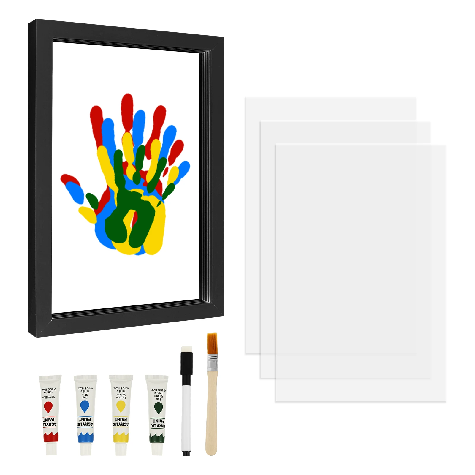 Family Handprint WoodPhoto Frame Kit Handmade Keepsake Clear Baby DIY Footprint Handprint Footprint Souvenir for Family Baby Pet