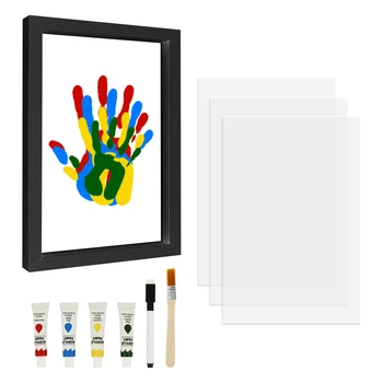 Family Handprint WoodPhoto Frame Kit Handmade Keepsake Clear Baby DIY Footprint Handprint Footprint Souvenir for Family Baby Pet