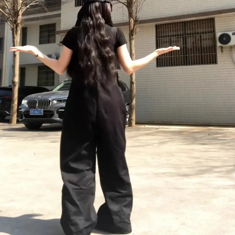 

Джинсовый наряд, женские комбинезоны, расклешенные, большие, с карманами-спагетти, с принтом букв, плюс, на молнии, с прозрачным клапаном с открытой спиной, осень