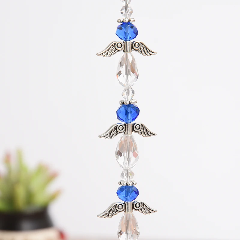 Rainbow Crystal Angel Suncatcher Car Hanging Ornament Angel Wing Pendant Crystal Sun Catchers Garden Decoration Window Ornament