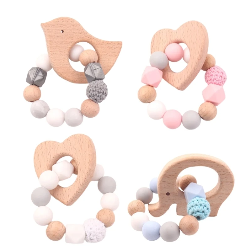 B2EB Handheld Kid Bird/Elephant/Heart Teething Bracelet Sleeping Molar Toy