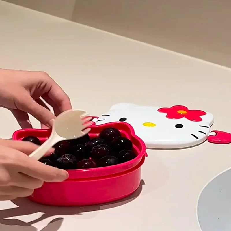 Cute Hello Kitty Shaped Lunch Box Portable Cartoon Bento Box With Spoon Fork Snack Food Storage Container Birthday Present view 4