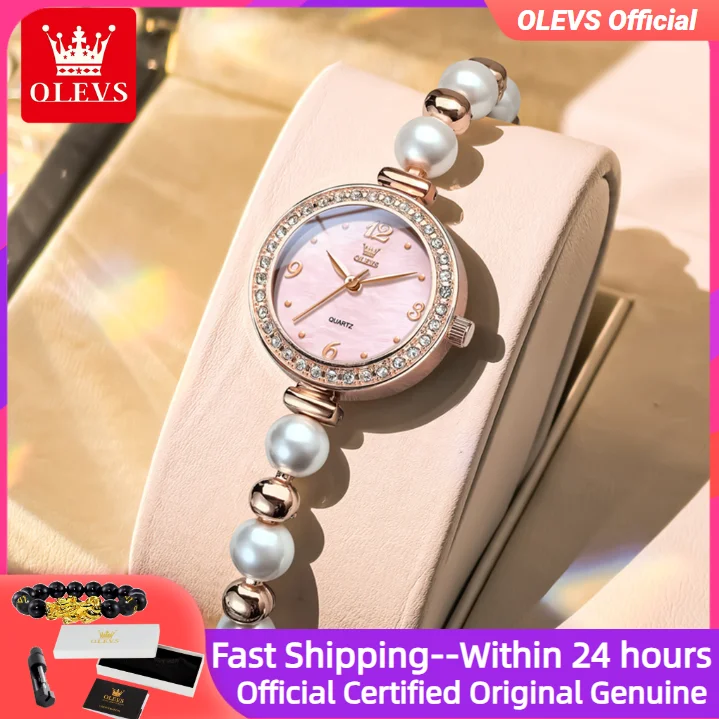 

OLEVS 5640 Модные женские часы с жемчужным ремешком, водонепроницаемые оригинальные кварцевые часы, 26 мм, часы с маленьким циферблатом