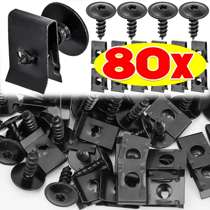 

80/20pcs Self Tapping Screws Metal Fastener Clip for Car Motorcycle U-Type Clip with Screw Anti-rust Protection Clip Screw Sheet