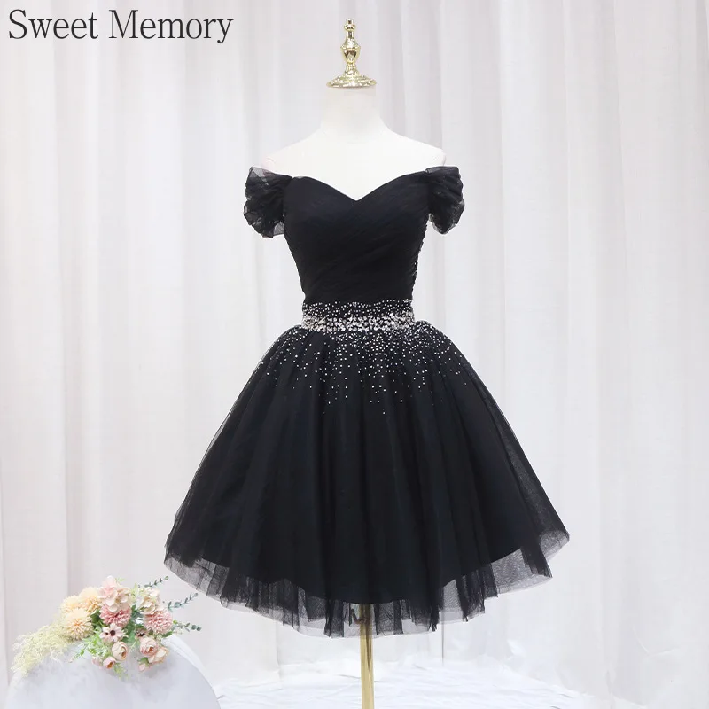 D4130 Vestidos negros formales personalizados, vestidos elegantes a medida para ocasiones, dulce recuerdo, princesa, vestido de baile de tul Sexy hasta la rodilla