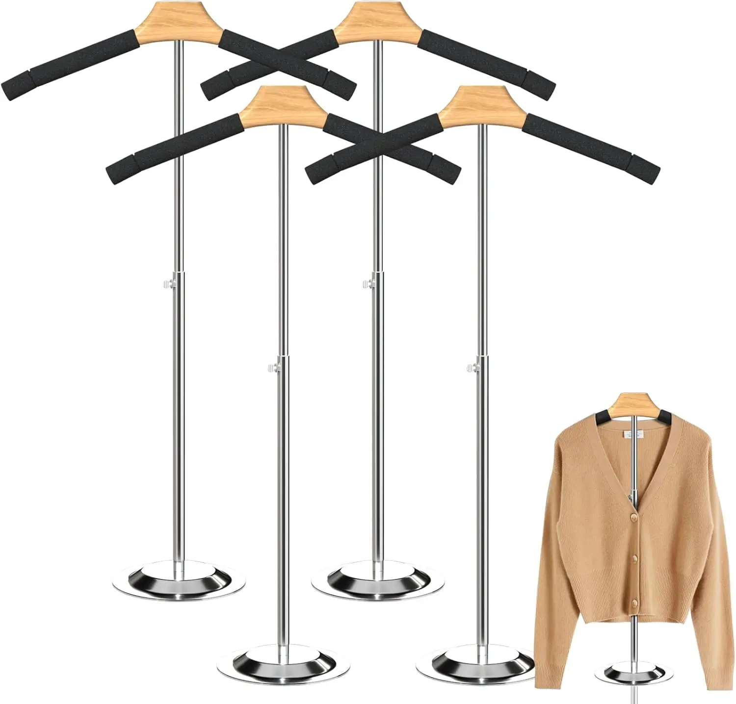 Adjustable T Shirt Display Adult For Vendors 4Pack,18-31.1In Flexible Shirt Rack Shoulder Stand, Portable Hanging Metal Clothes