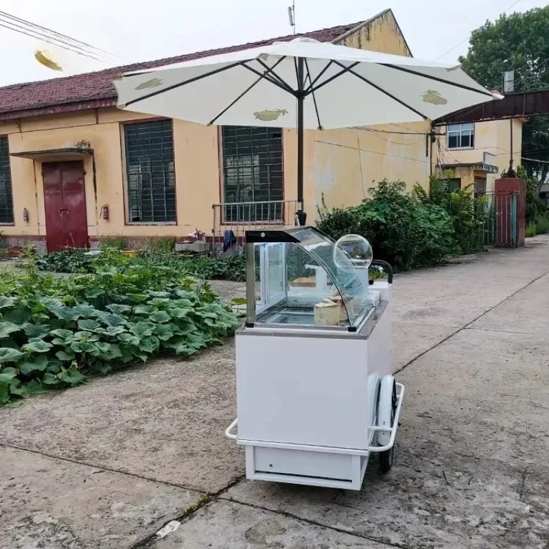 Fashion Mobile Ice Cream Tricycle Summer Freezer Ice Cream Shop Design Trendy Portable Snack Cart for Street Food