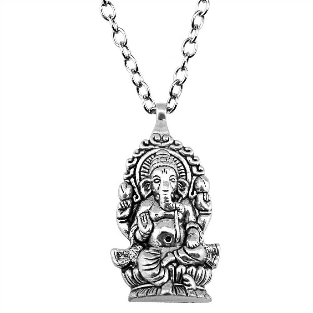 3 Colors 62x32mm Ganesha Buddha Elephant S Pendant Necklace For Women Men Punk Hiphop Long Chain Necklace Jewelry Accessories