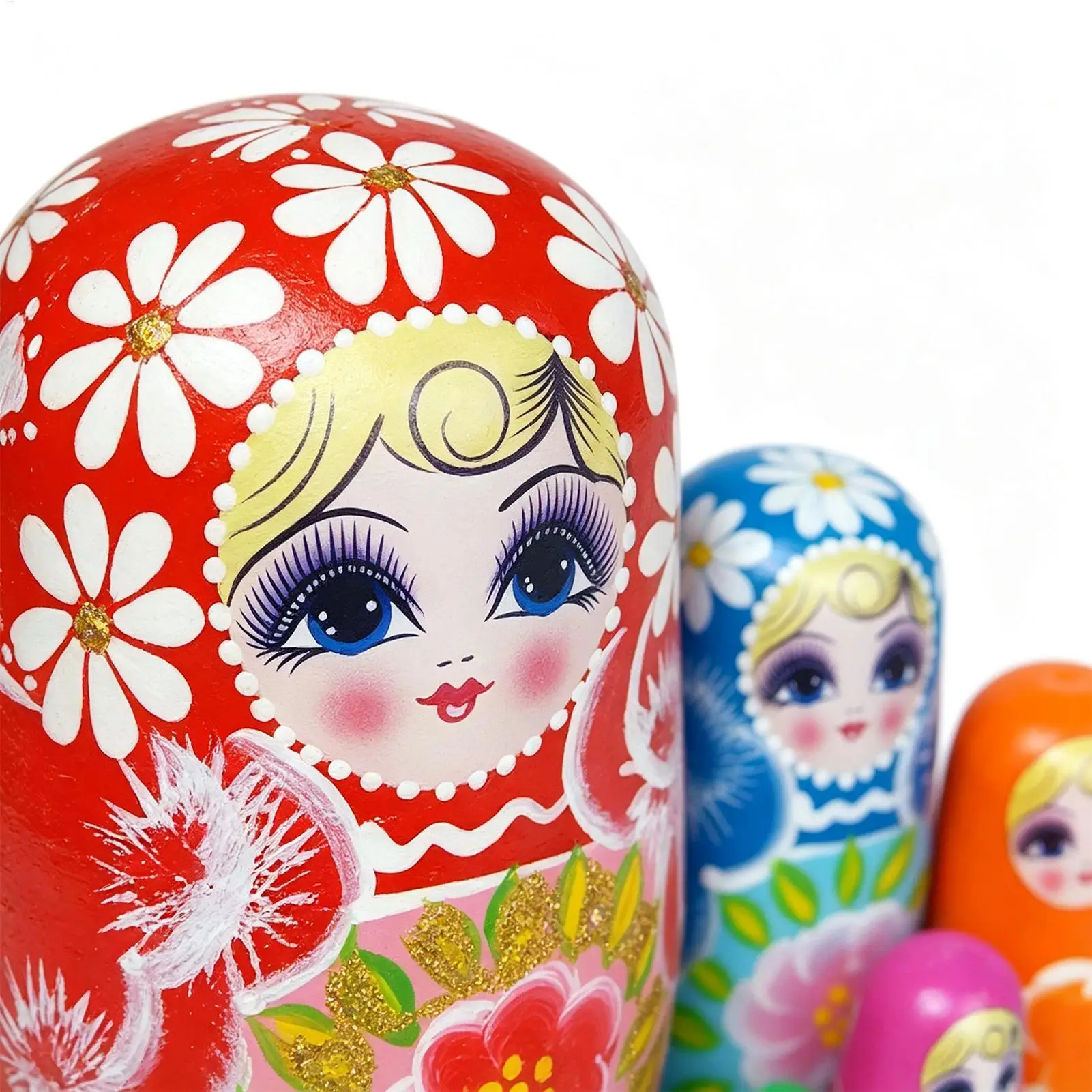 Nesting Dolls 5 Piece Wooden Flower Painted Decorative 4.3in Funny Kids Toys Desk Decor For Birthday Party Home Desk Bookshelf