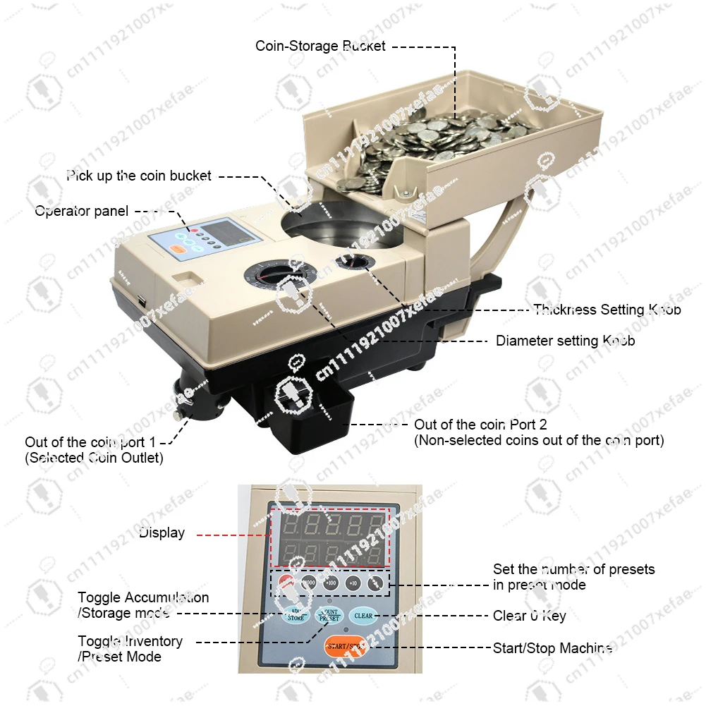 PST high-speed coin sorting and counting machine with anti-counterfeiting function, LED display, 500 coin compartment