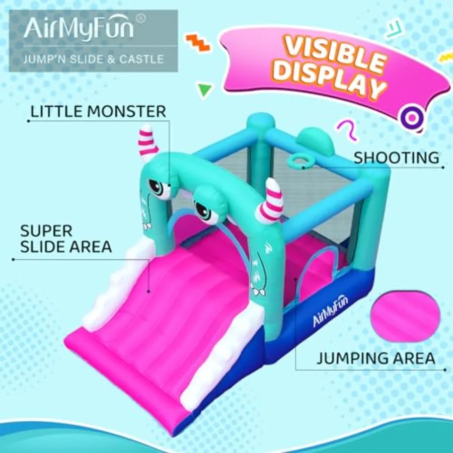 Inflatable Bounce House for Kids, Wide Slide & Jumping Inflatable Bouncer - Toddler Bounce House with Blower for Kids Use Fun In