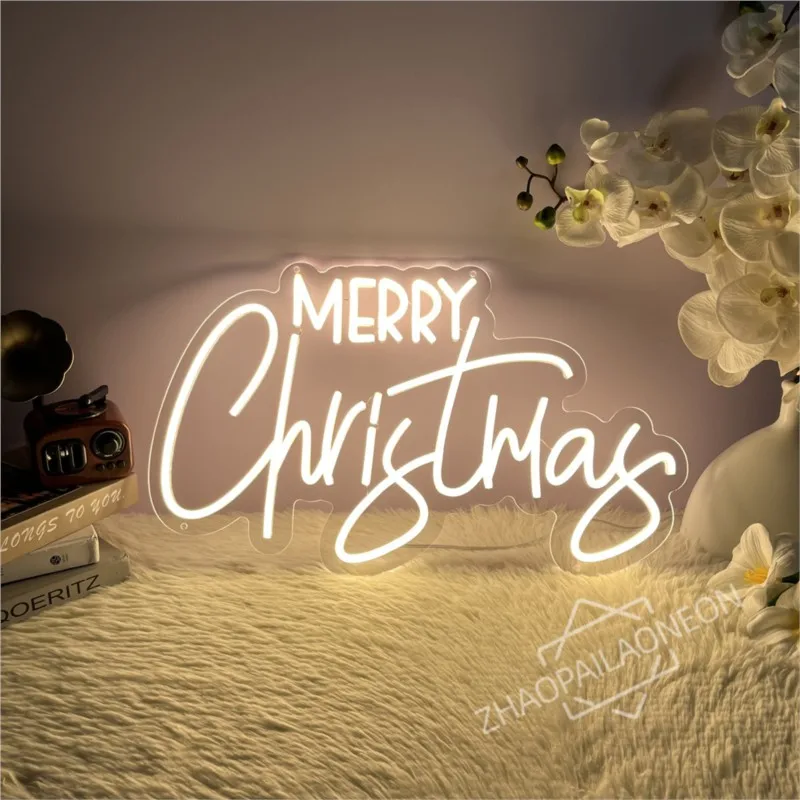 Merry Christmas Neon Sign For Wall Decor Christmas Tree LED Light Bedroom Decoration Stars For Home Party Bar Club Dimmable Gift