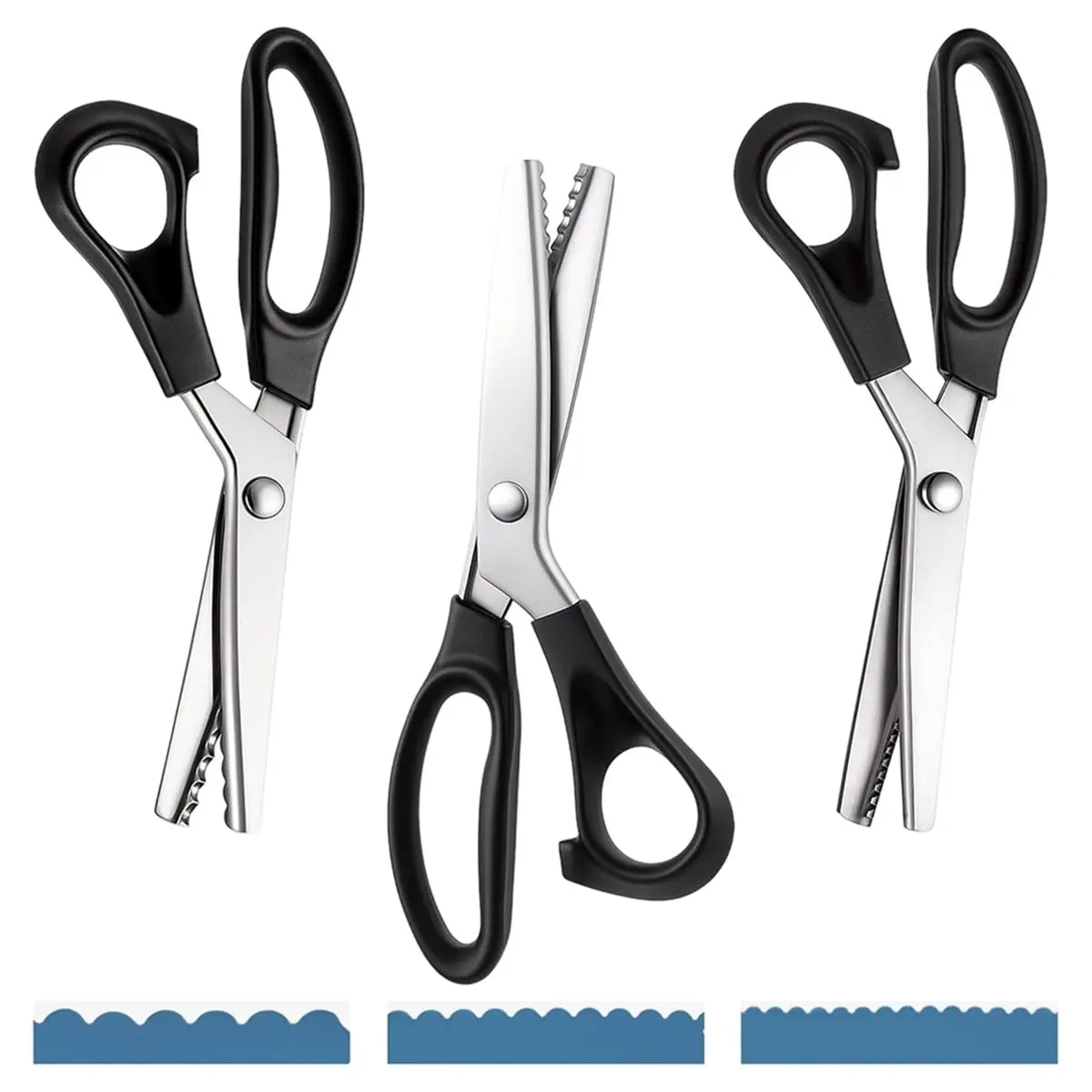 Y48A J~3 Sizes Pinking Shears for Crafting and Paper Cutting, 3mm, 5mm, 7mm Scalloped Scissors, for Leather Fabric Craft Paper