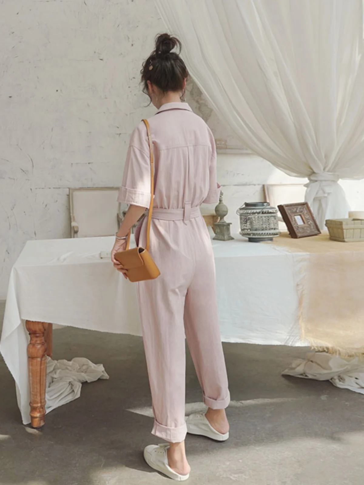 Pink One-Piece Suit Women's Summer New Sle Workwear Overall Outfit Small Size Slimming Age-Defng Versatile Jumpsuit Pants
