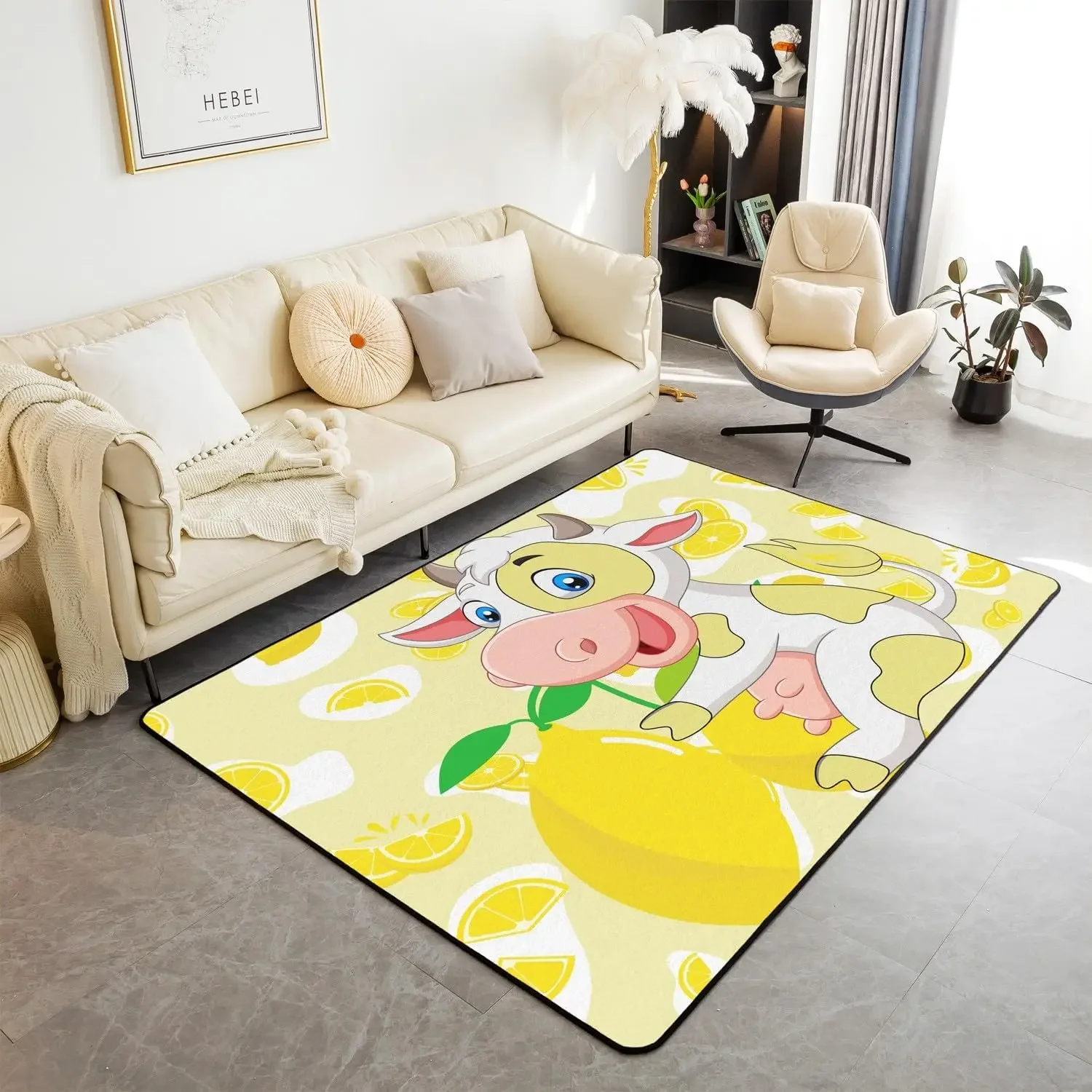 Cow Area Rug Area Rug Milk Cow Decorative Carpet Set for Boys Girls Teens Cartoon Farmhouse Animal Rugs Fruit Indoor Floor Mat