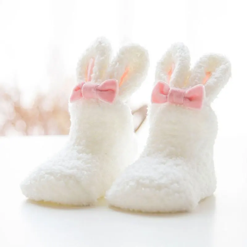 Cute Rabbit Baby Socks Thick Warm Toddler White Autumn Winter PlushKnee High Baby Long Tube Socks Newborn Anti Slip Floor Socks