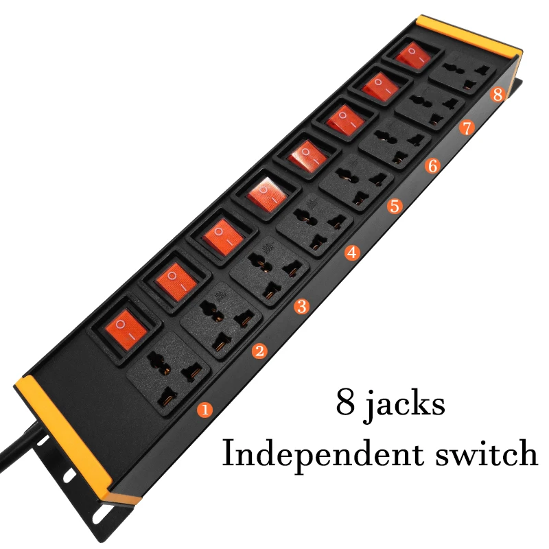 Network Cabinet Mount PDU Power Strip 2U 8Ways Socket outlet 8 Independent Switch aluminum alloy shell 2Meter Cord