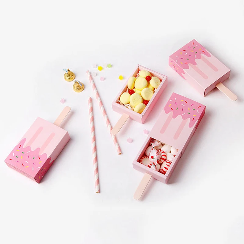 10/20/50pcs Ice Cream Gift Boxes Cute Candy Packing Box Cartoon Colorful Kraft Paper Gifts Bag Wedding Birthday Party Candy Box