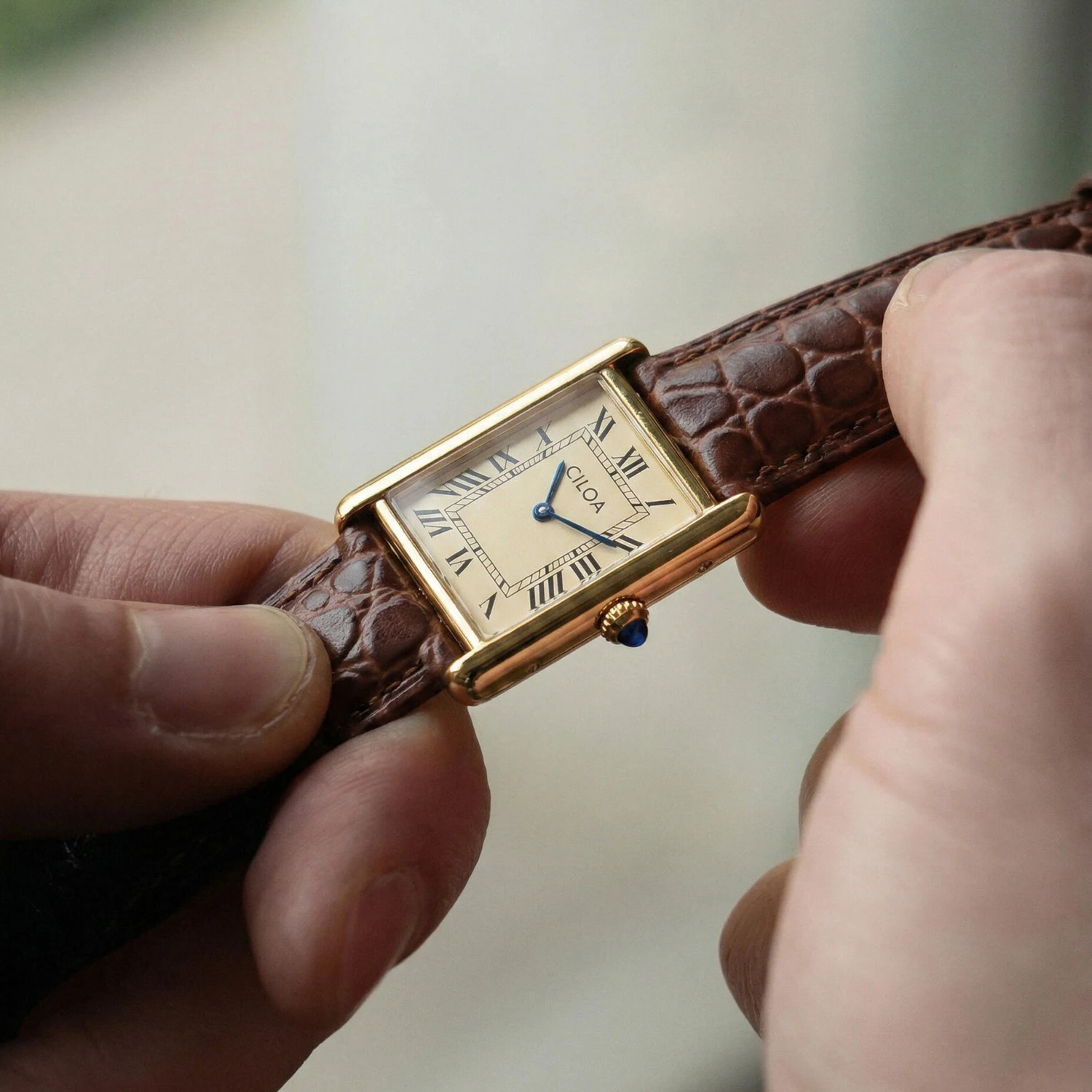CILOA-Women Vintage Gold Watch White Dial Roman Numerals Brown Leather Strap Rectangle Tank Elegant Quartz Wrist Watch-532