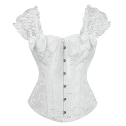 Women's Corsets Bustiers Floral Lace Tops Sexy Gothic White Shoulder Straps Ruffled Sleeves Corset Retro Steampunk Bustier Boned