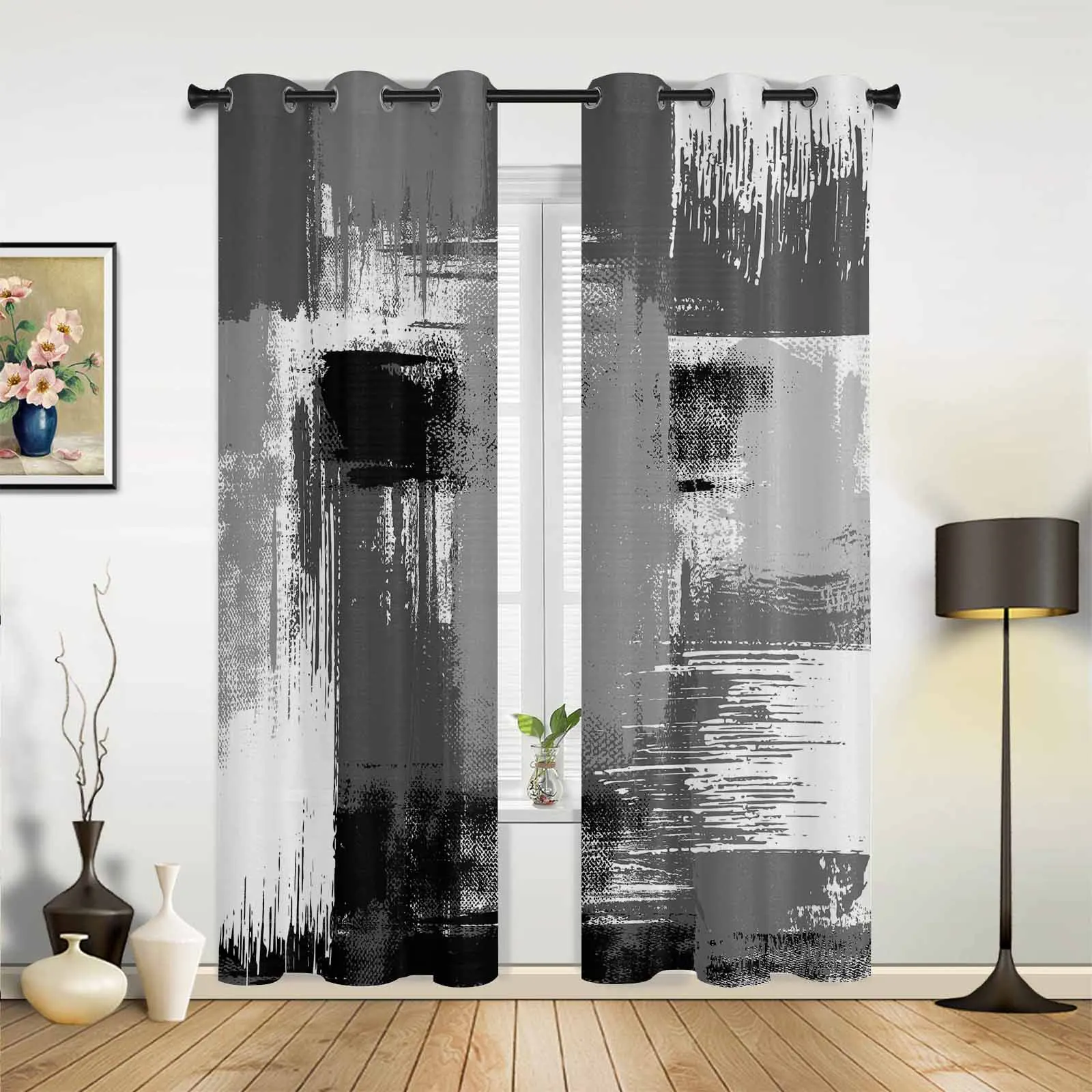 Abstract Paint Brush Oil Painting Modern Hall Curtains for Living Room Bedroom Window Curtains Panels Drapes