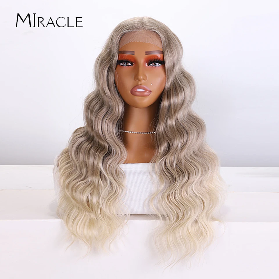 

MIRACLE Synthetic Lace Front Wig Cosplay 22‘’ 26‘’ 30‘’ Fiber Hair Wavy Lace Wig for Women Body Wave Lace Frontal Wigs