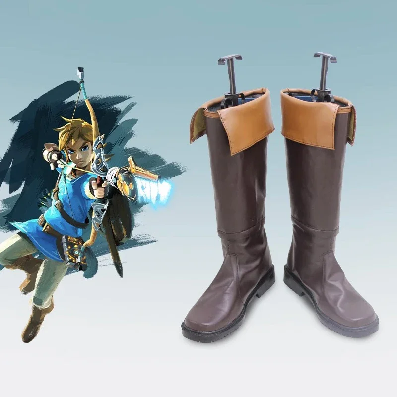 Link Cosplay Shoes Game Zelda Role Play Artificial Leather Brown Boots Support Customization