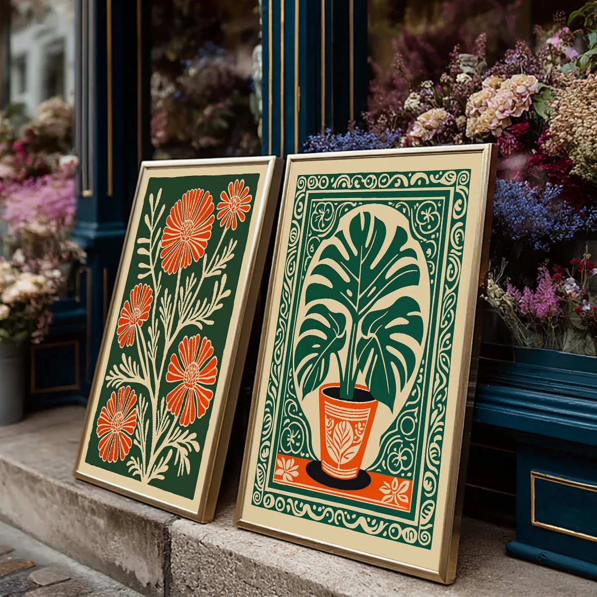 Vintage bohemian tropical plant art print, poster on canvas for bedroom, living room, kitchen