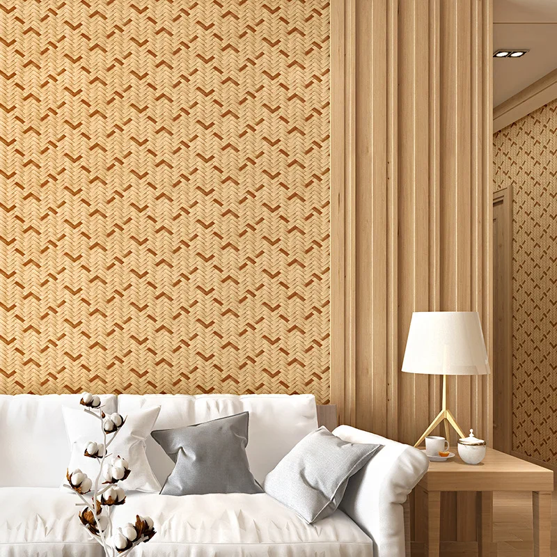 3D Woven Bamboo Wallpaper Grass Weave Bamboo Mat Restaurant Private Room Ceiling Sushi Shop Japanese Style Wallpaper Embossed 3D