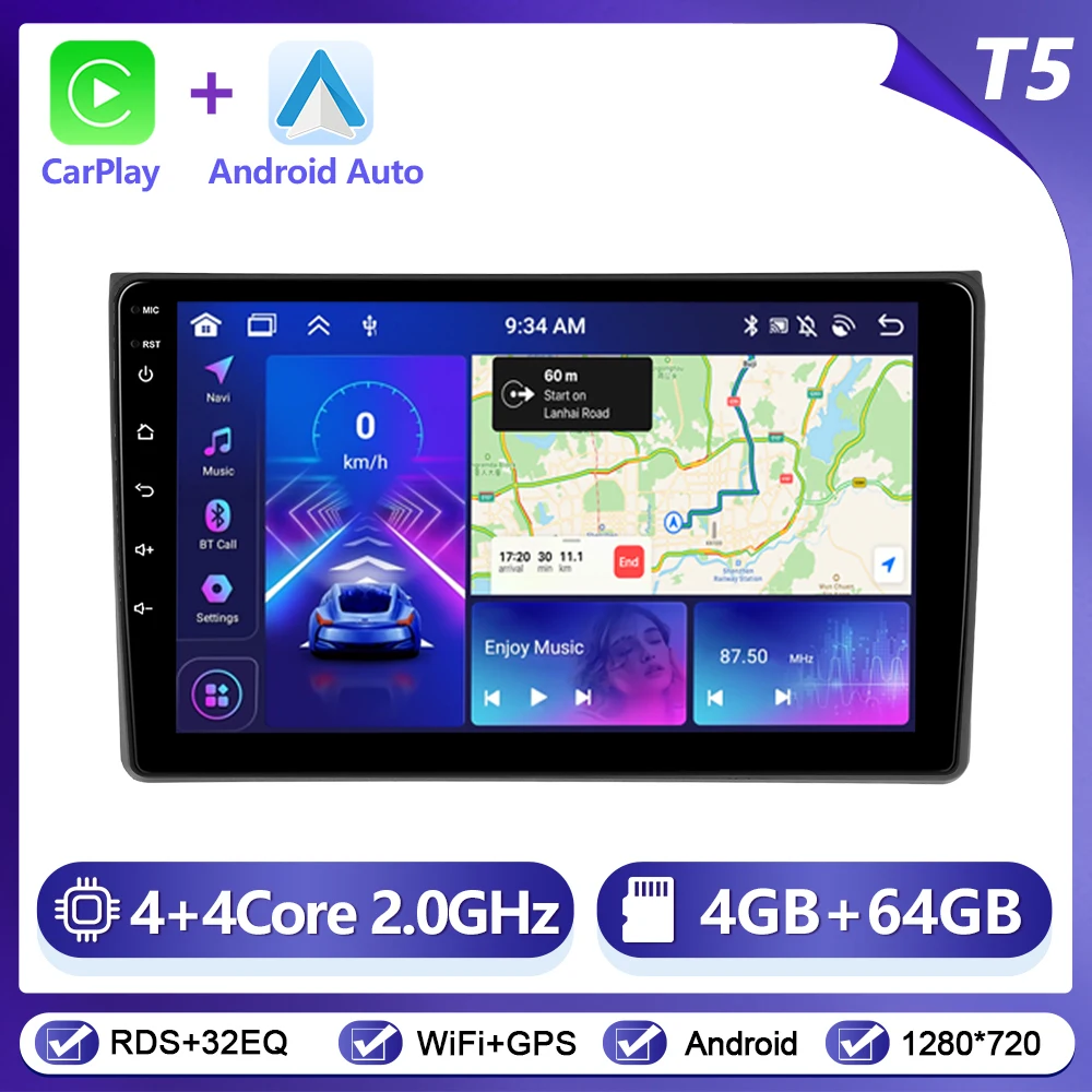 Podofo CarPlay Android Auto Radio voor Audi A4 2004-2008 Auto Intelligent Systeem 2Din GPS Stereo Head Unit Multimedia Speler
