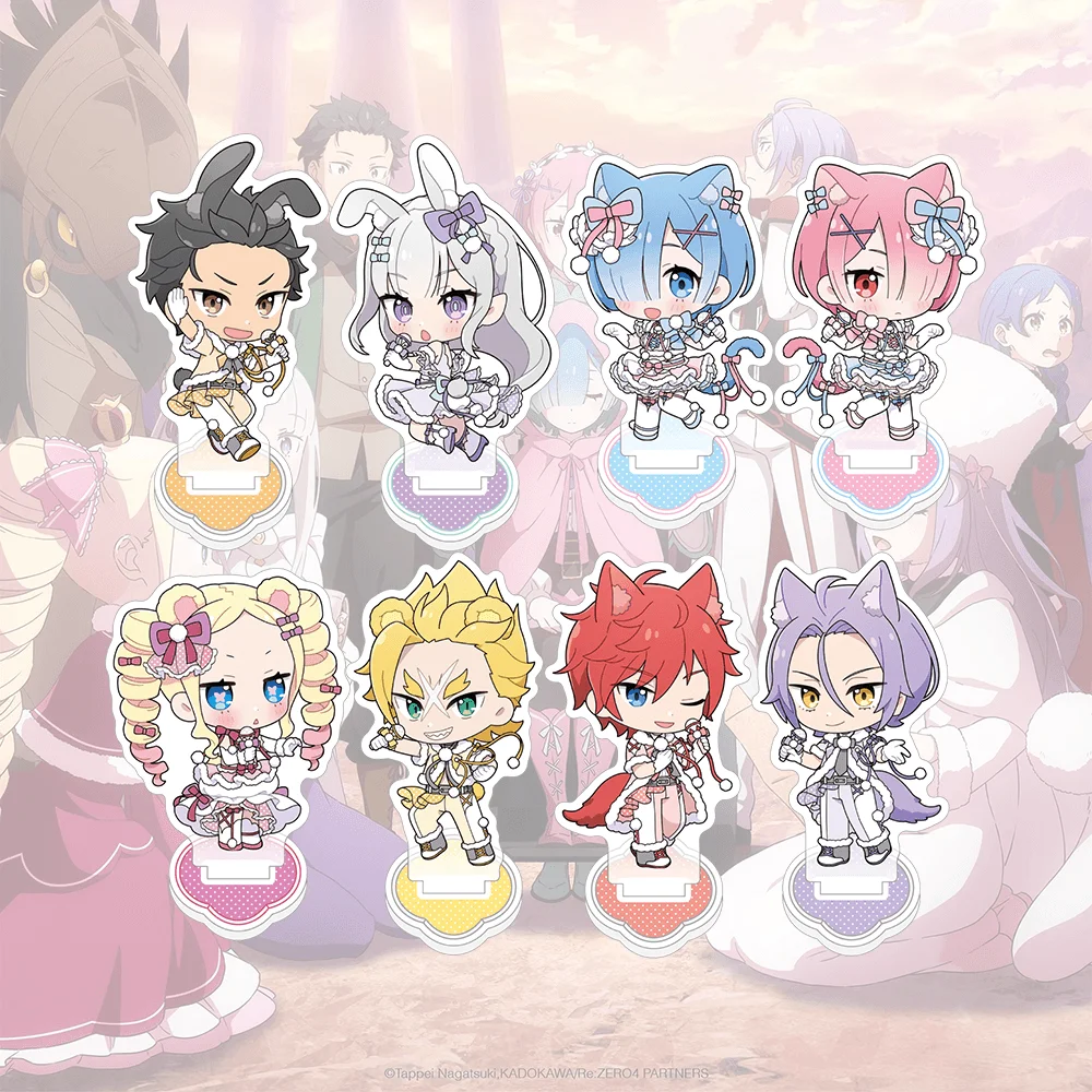 Anime Re Zero Natsuki Subaru 10cm Acrylic Stand Keychain Cute Animal Ears Tabletop Ornament Desk Decor Otaku Collectible Merch
