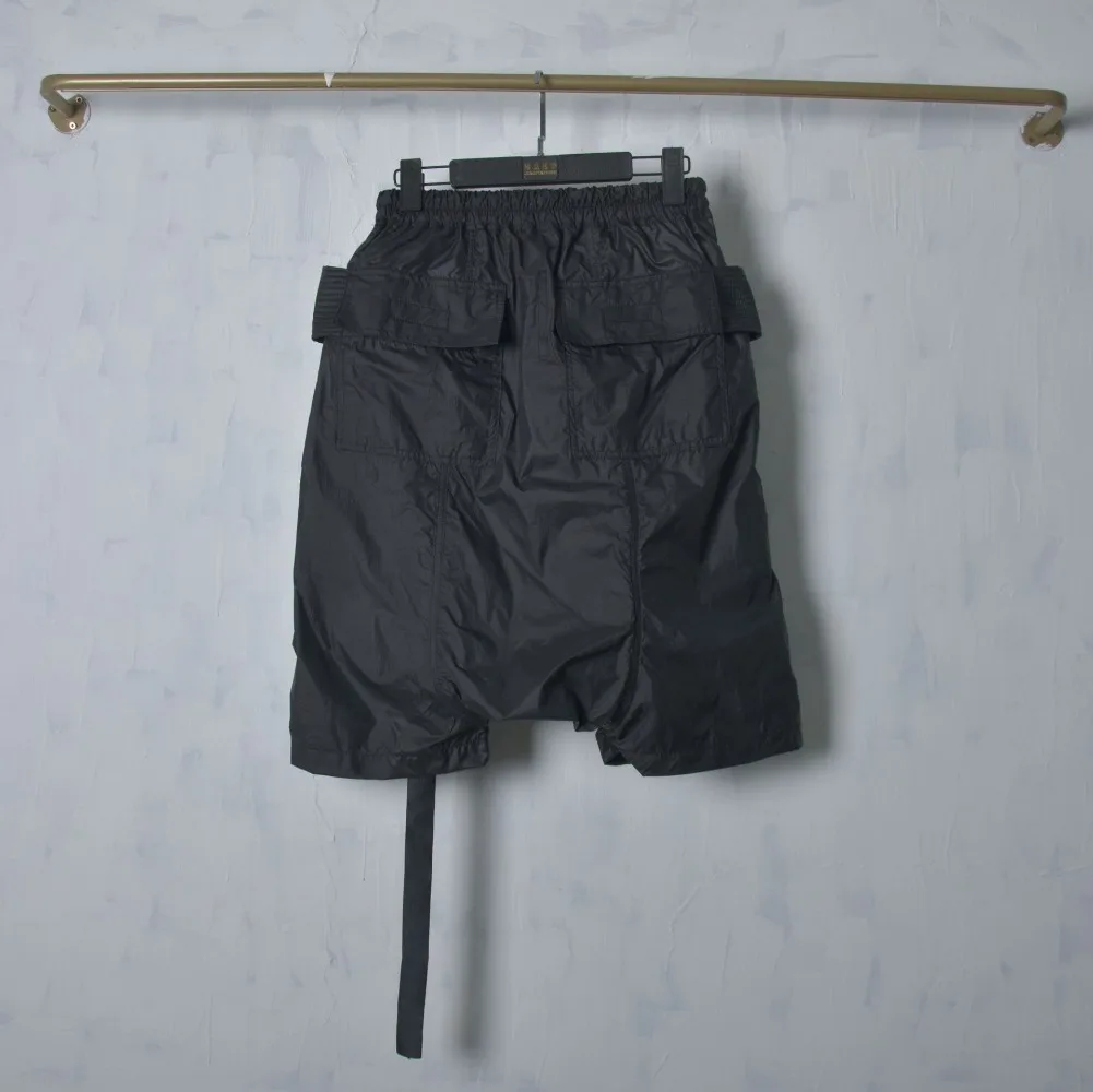 High Street Dark RO Black Shorts Summer Men's Casual Loose Shorts Simple and Thin Five Part Short with Patchwork Low-end Pants