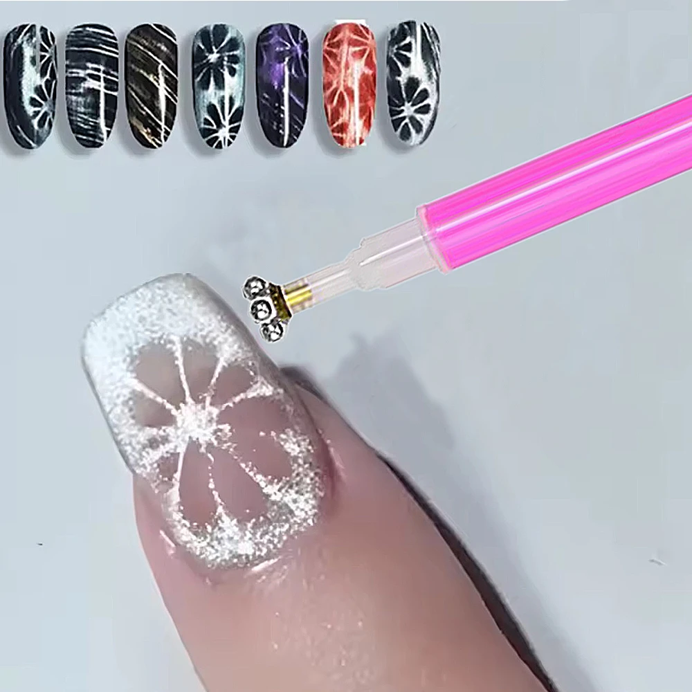 3D新型ペタルゼブラストライプキャットアイネイルアートマグネットペン両頭吸花ストライプタイプキャッツアイ磁気マニキュアツール