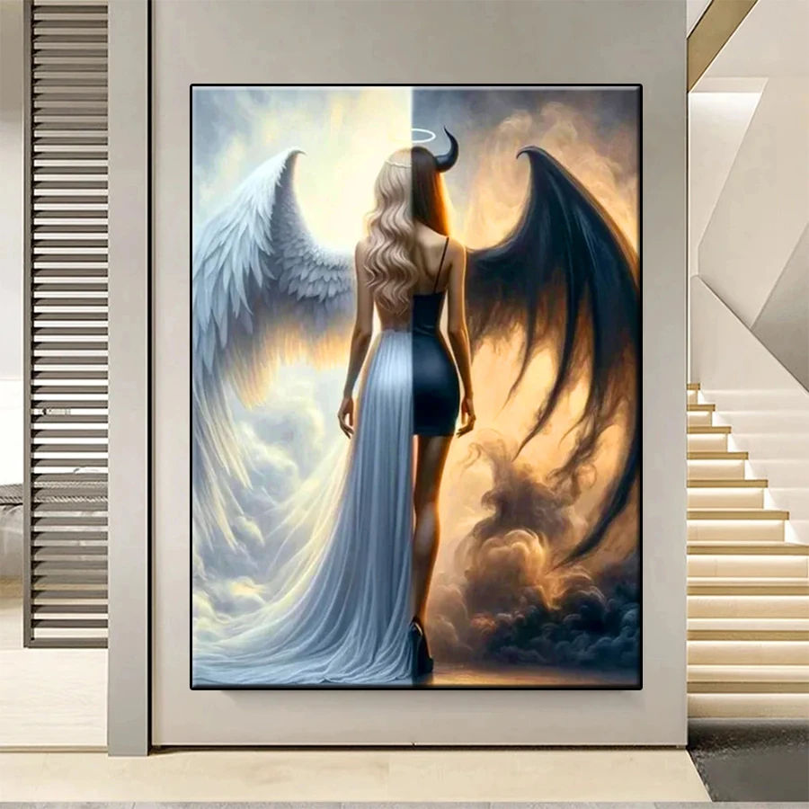 Diamond Embroidery Picture Dreamy Abstract Art Angel Devil Woman Diamond Painting Full Drill Mosaic Cross Stitch Wall Art