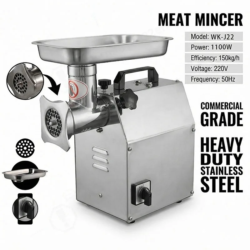 220V 1100W  Electric Meat Grinder Stainless Steel Commercial Home Use High Power Sausage Stuffer Mincer